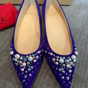 Christian Louboutin Candiflat Embellished Velour Flats 40 10 Purple